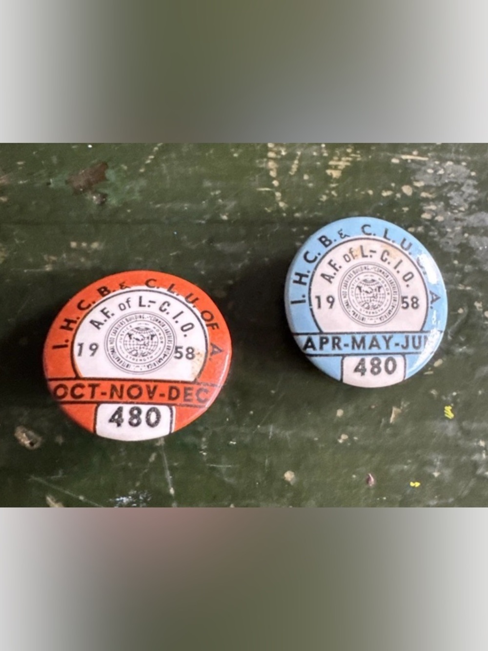 Vintage Lot of 2 1958 Teamster Badges IHCB & CLU of A